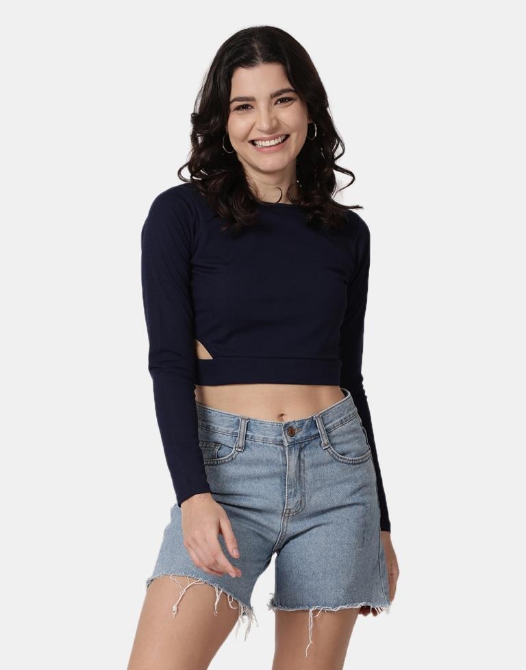 Blue Colored Lycra Knitted Top | Leemboodi