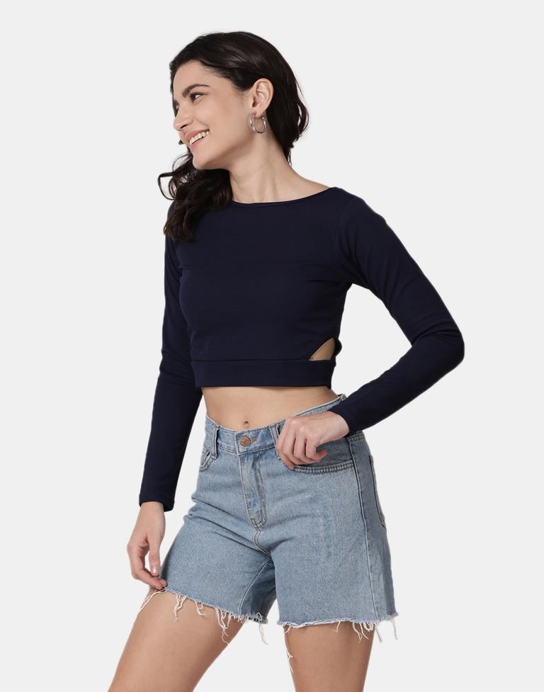 Blue Colored Lycra Knitted Top | Leemboodi