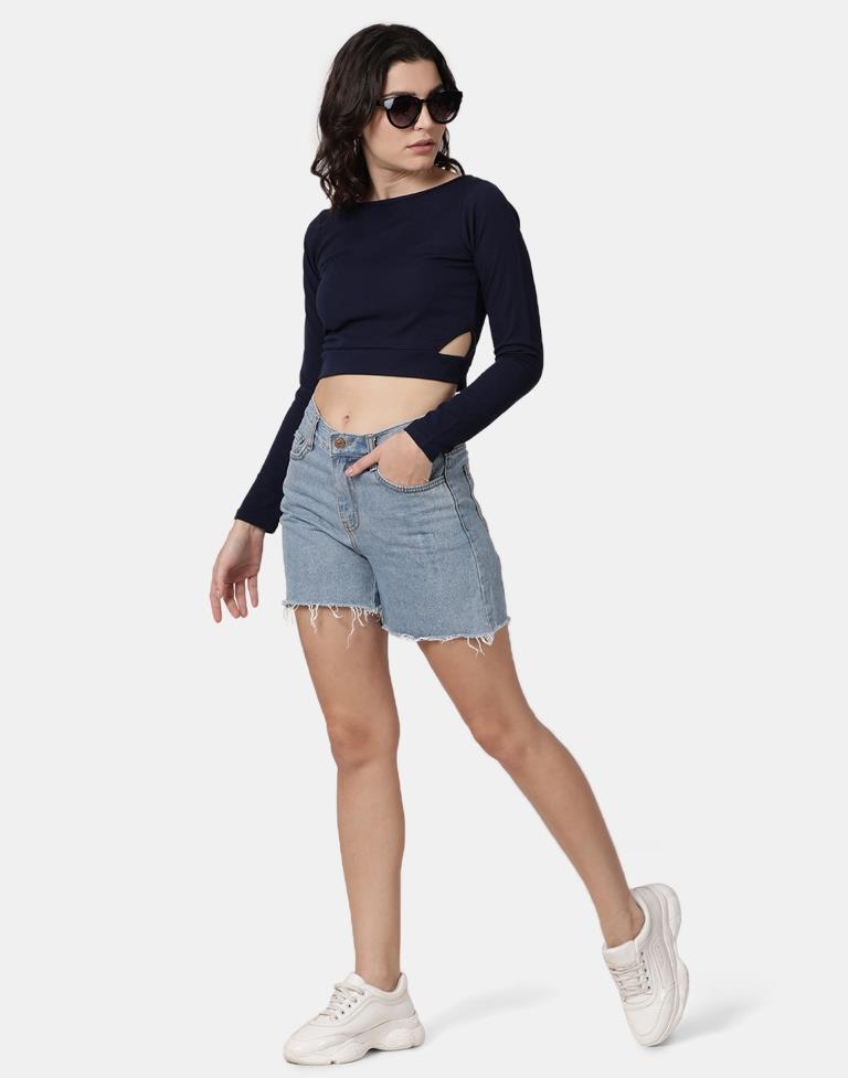 Blue Colored Lycra Knitted Top | Leemboodi