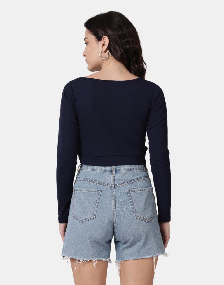 Blue Colored Lycra Knitted Top | Leemboodi