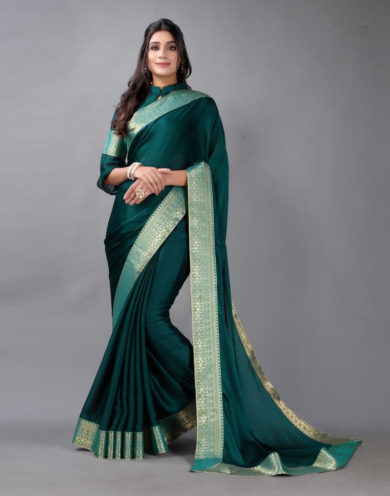 Rama Green Plain Chiffon Saree