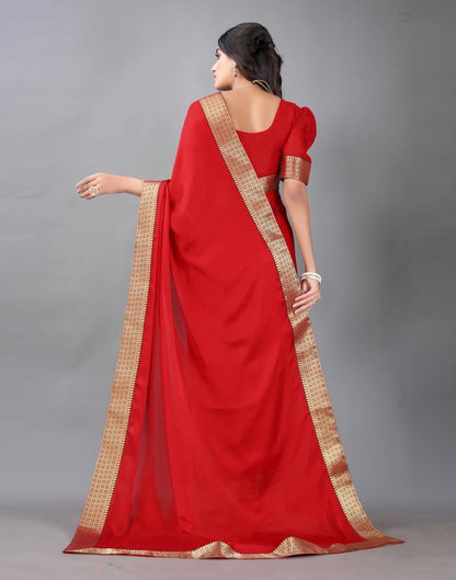 Red Plain Chiffon Saree