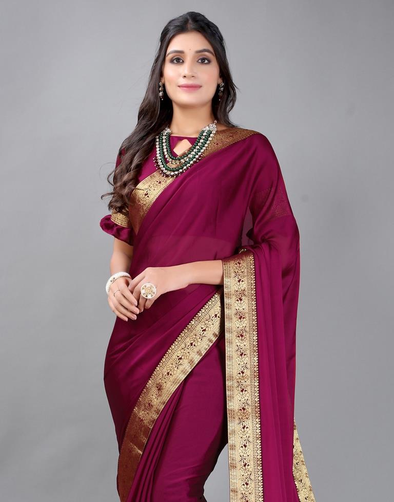 Wine Plain Georgette Saree
