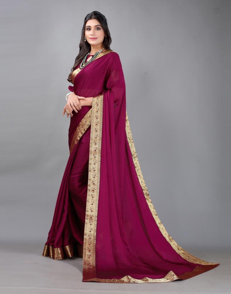 Wine Plain Georgette Saree
