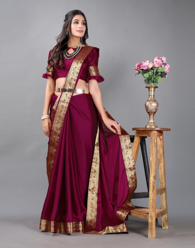 Wine Plain Georgette Saree