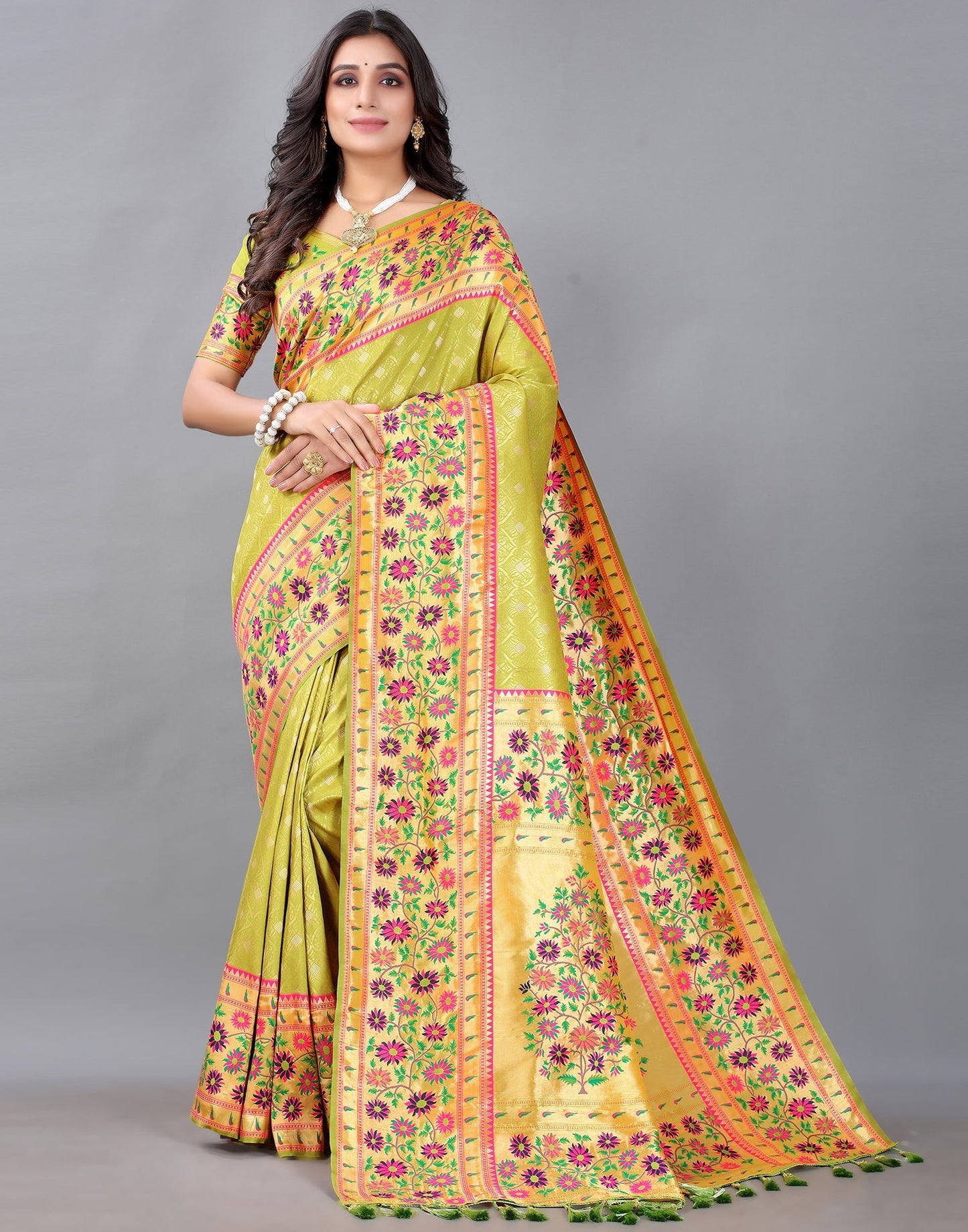 Lime Green Silk Saree | Sudathi