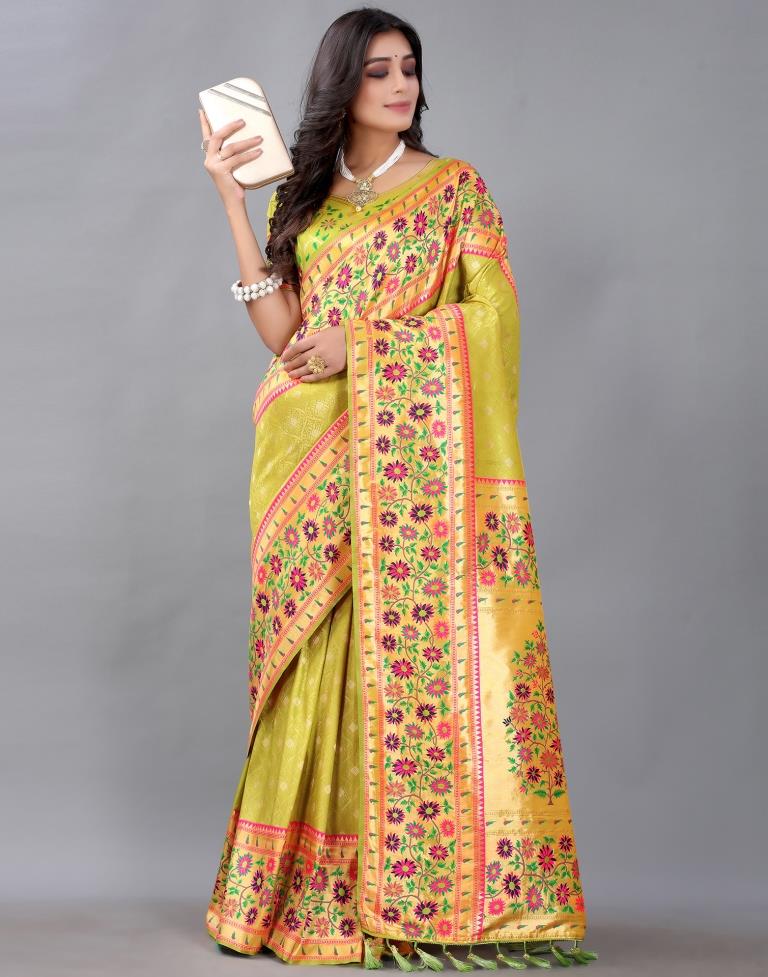 Lime Green Silk Saree | Sudathi