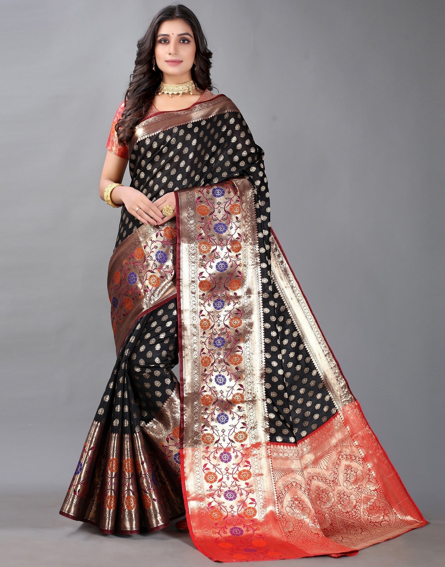 Black And Golden Silk Saree | Sudathi