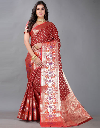 Maroon And Golden Silk Saree | Sudathi