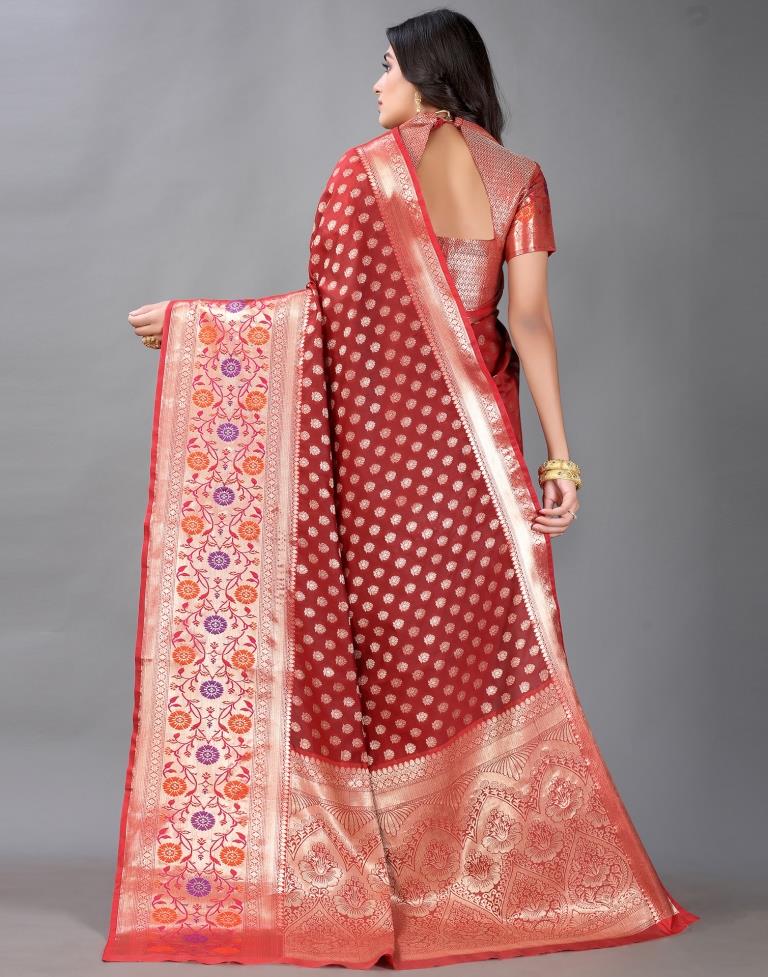Maroon And Golden Silk Saree | Sudathi