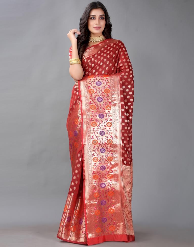 Maroon And Golden Silk Saree | Sudathi