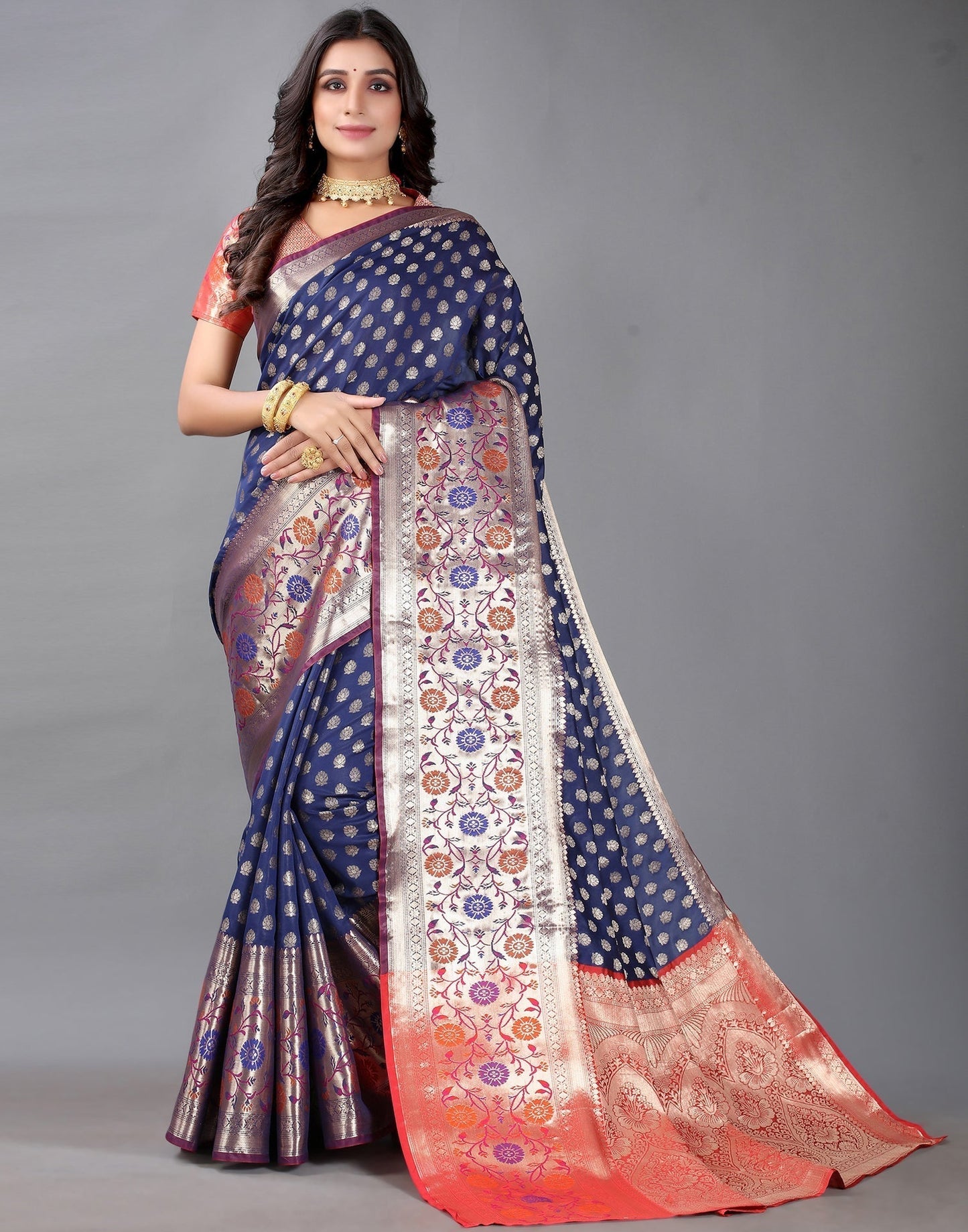 Navy Blue And Golden Silk Saree | Sudathi