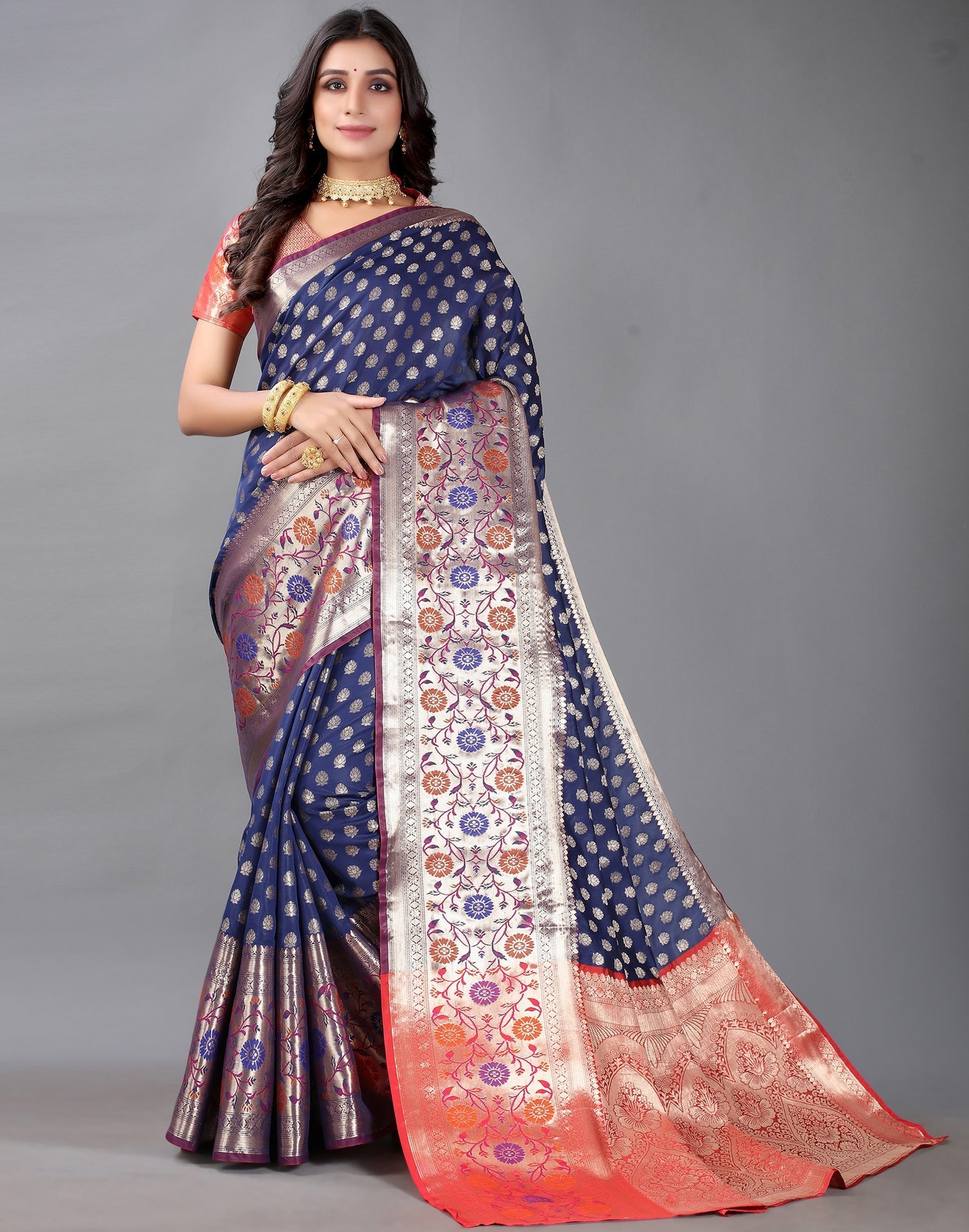 Navy Blue And Golden Silk Saree | Sudathi