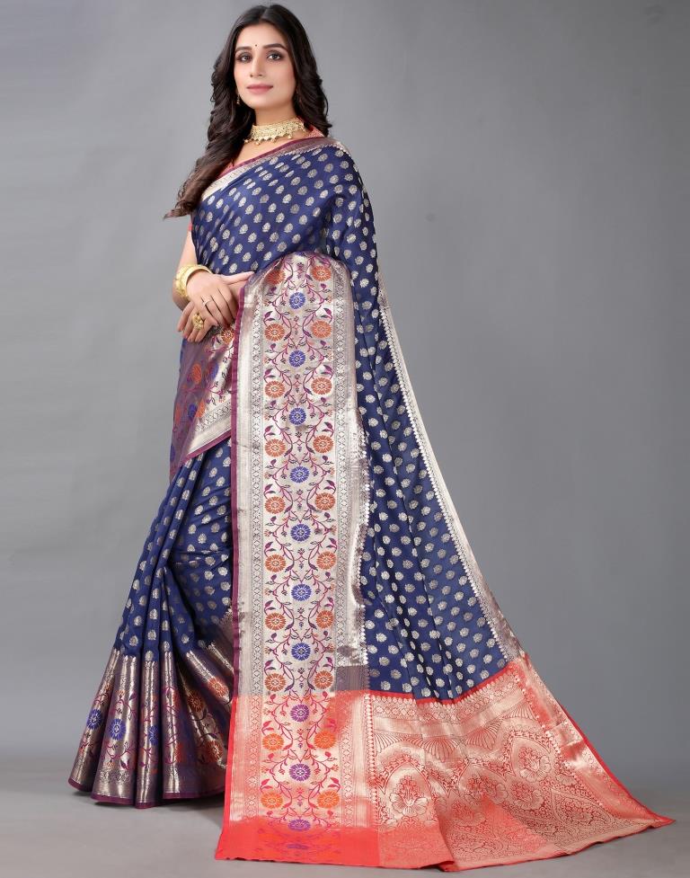 Navy Blue And Golden Silk Saree | Sudathi
