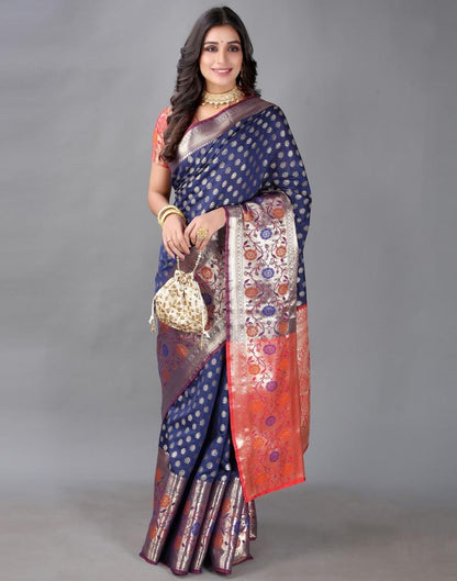 Navy Blue And Golden Silk Saree | Sudathi