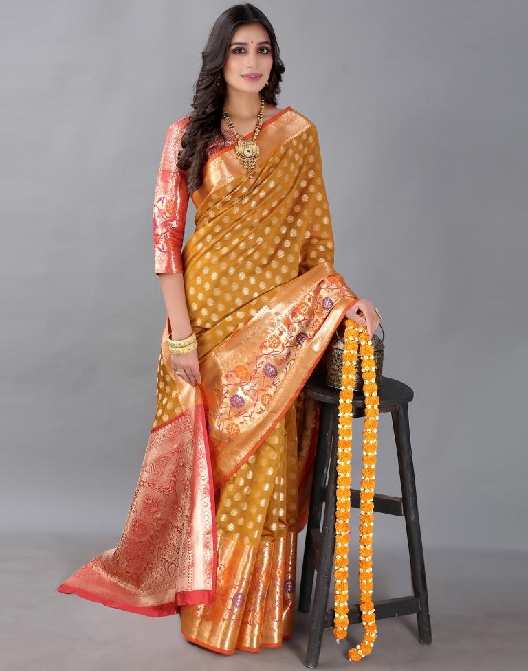 Golden And Mustard Silk Saree | Sudathi