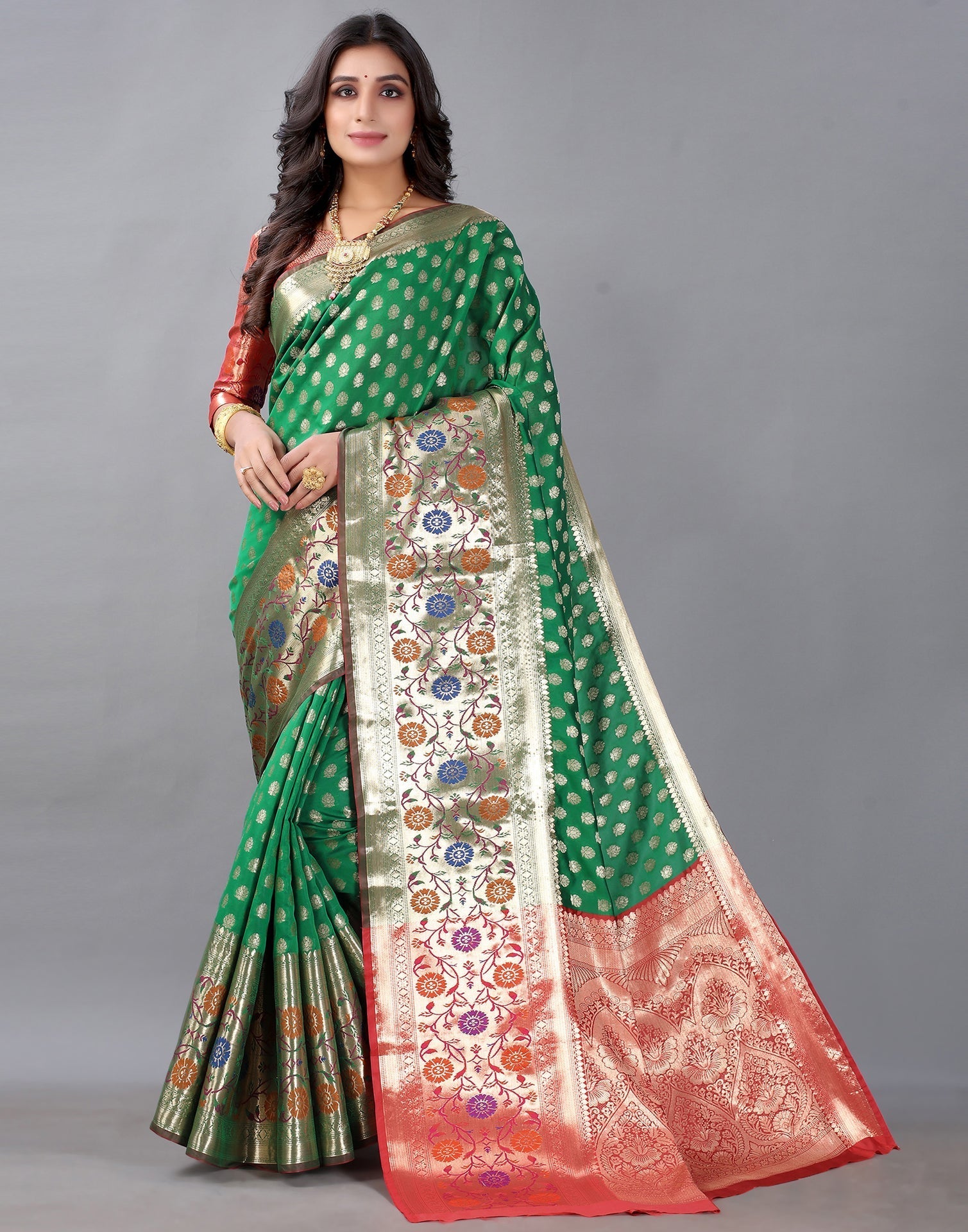 Golden And Green Silk Saree | Sudathi
