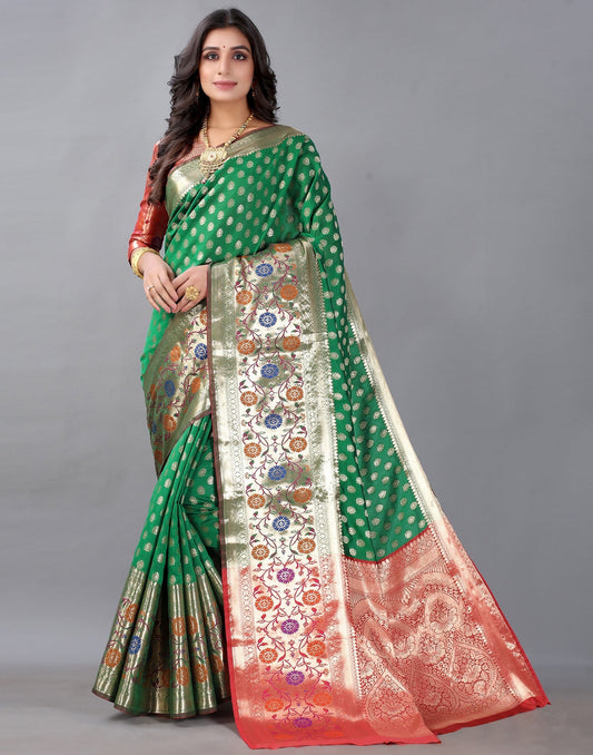 Golden And Green Silk Saree | Sudathi