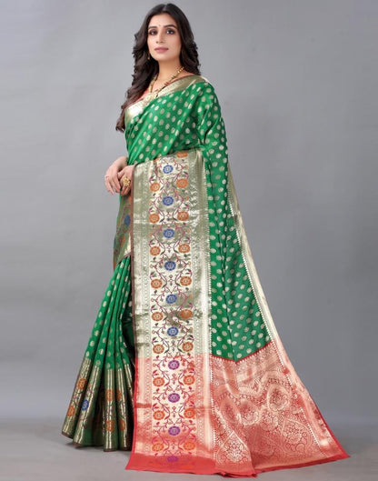 Golden And Green Silk Saree | Sudathi