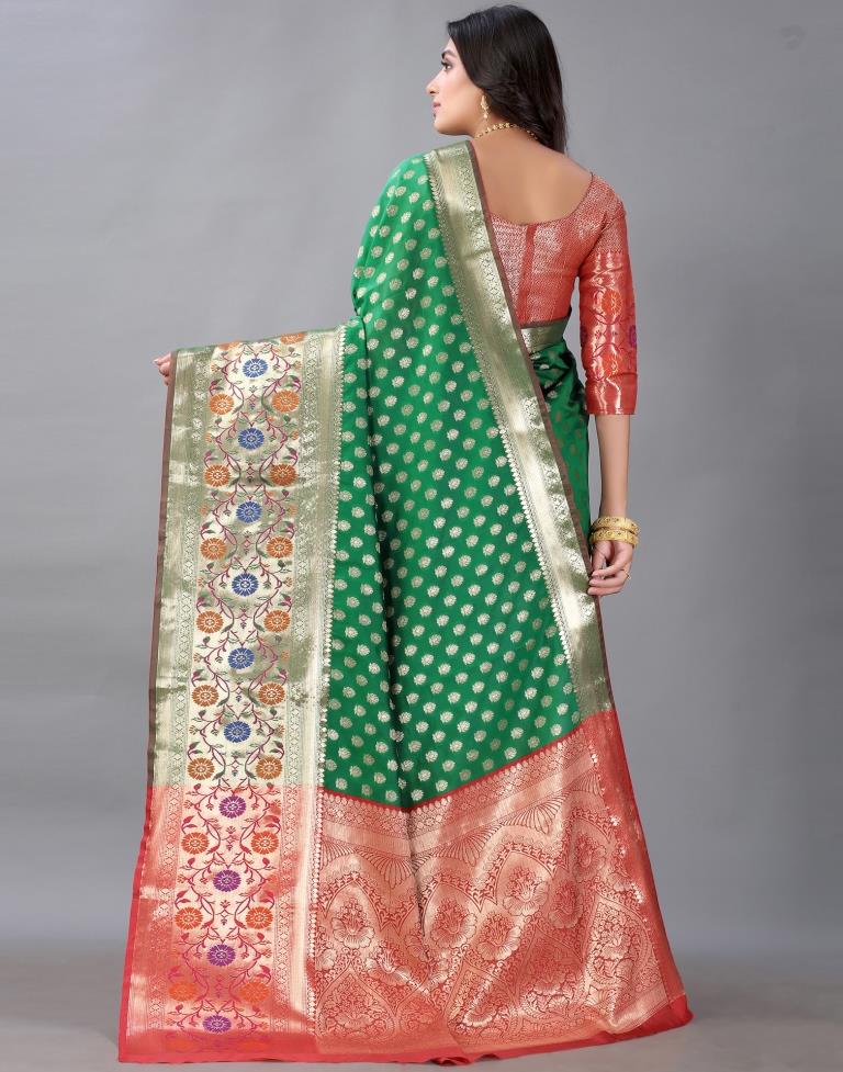 Golden And Green Silk Saree | Sudathi