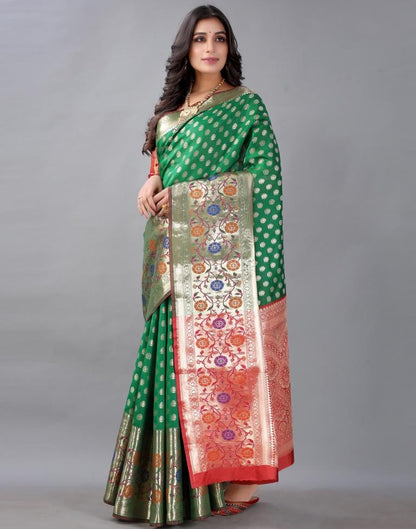 Golden And Green Silk Saree | Sudathi