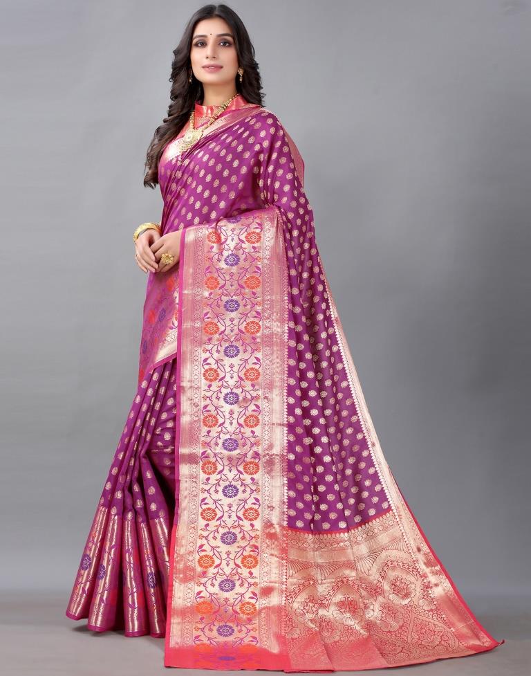 Golden And Wine Silk Saree | Sudathi