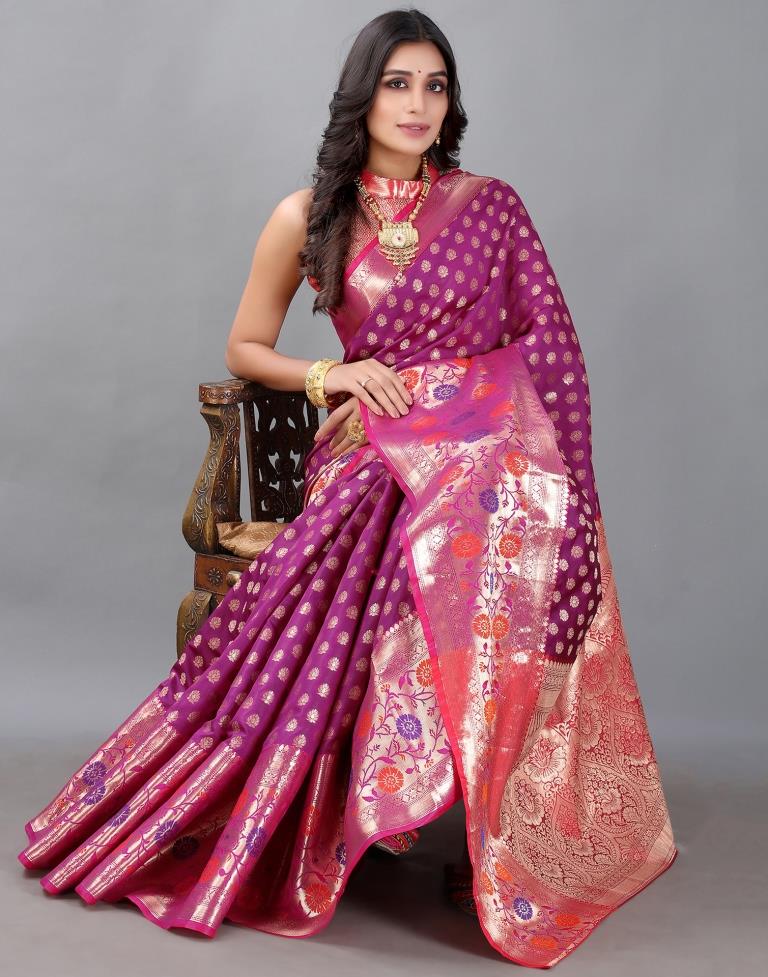 Golden And Wine Silk Saree | Sudathi