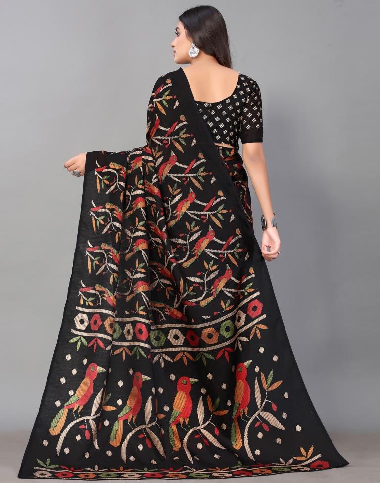 Black Printed Cotton Saree