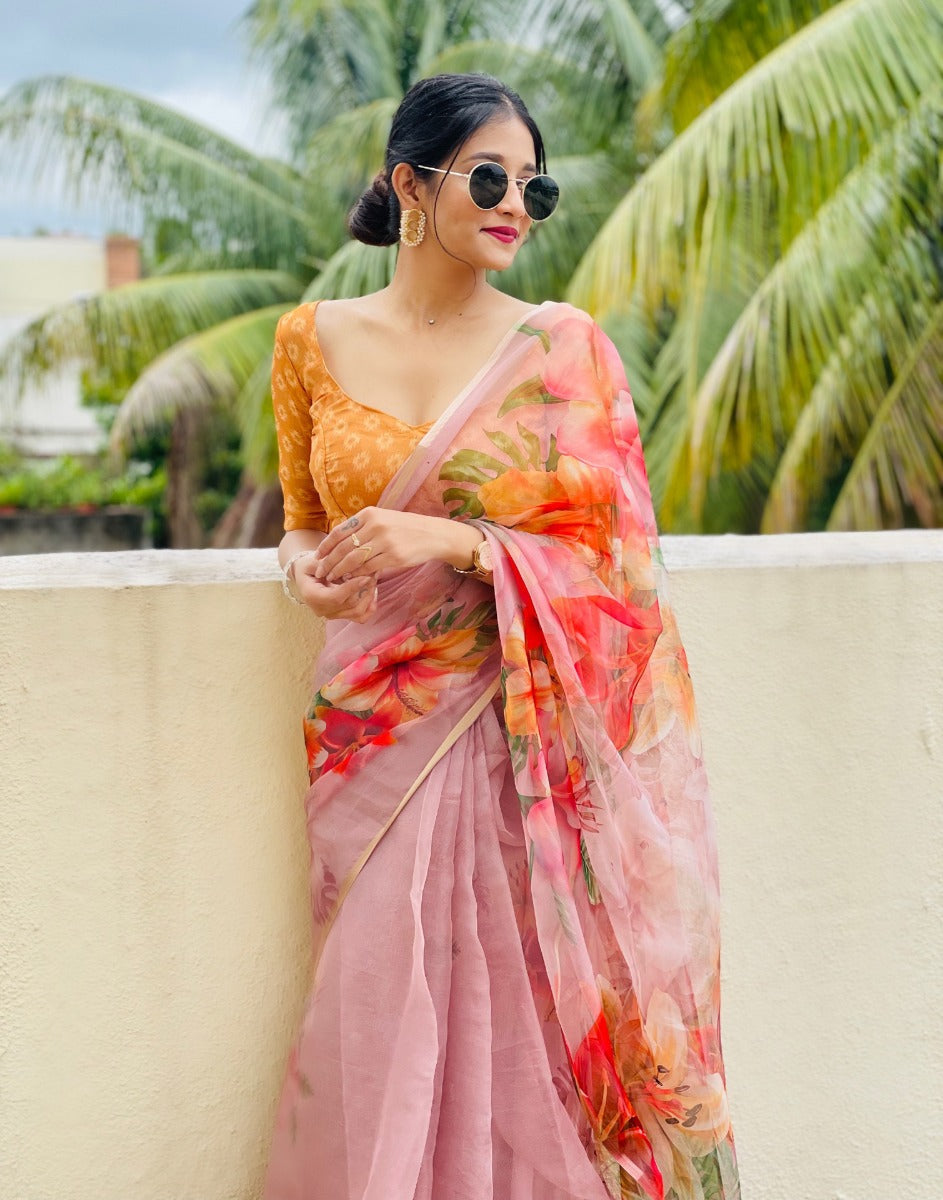 Light Peach Organza Saree | Sudathi
