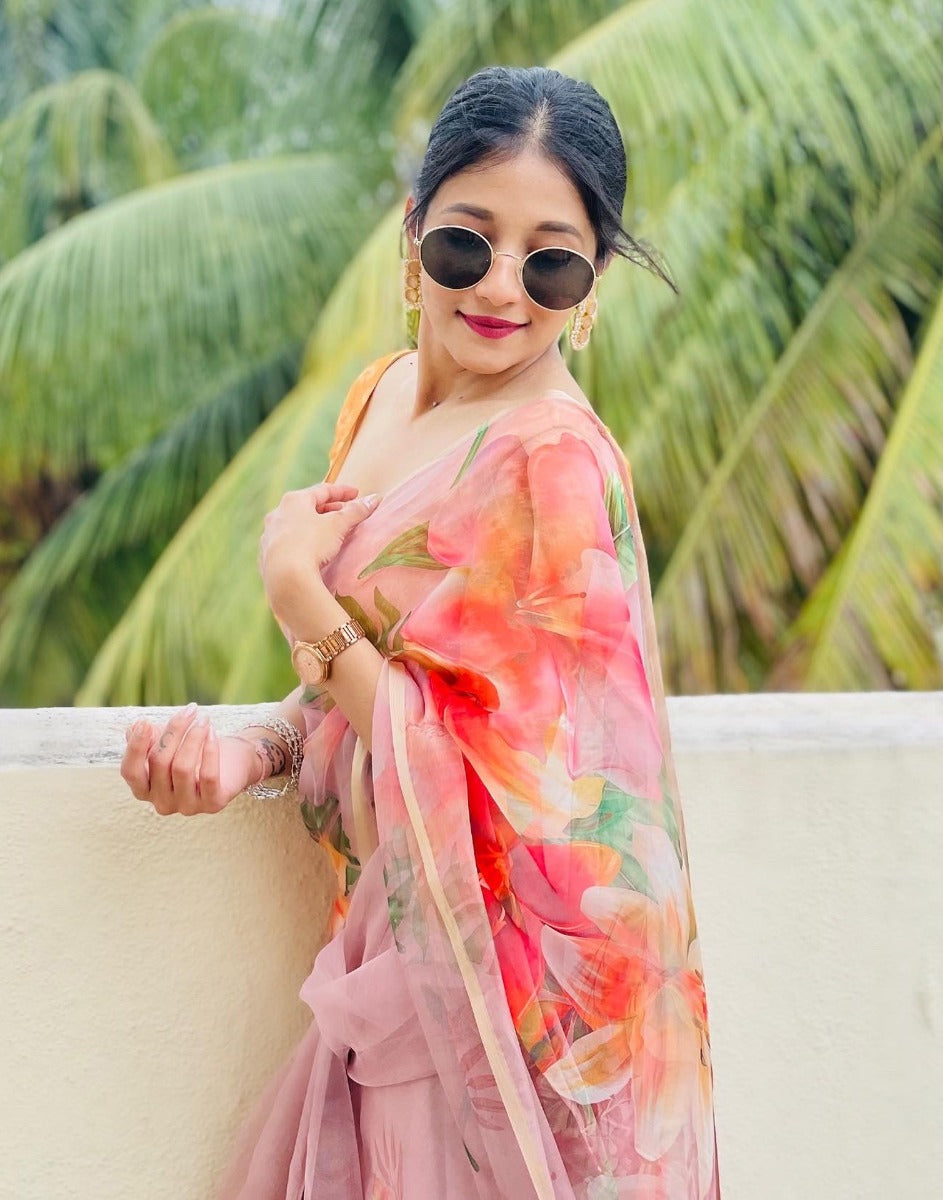 Light Peach Organza Saree | Sudathi