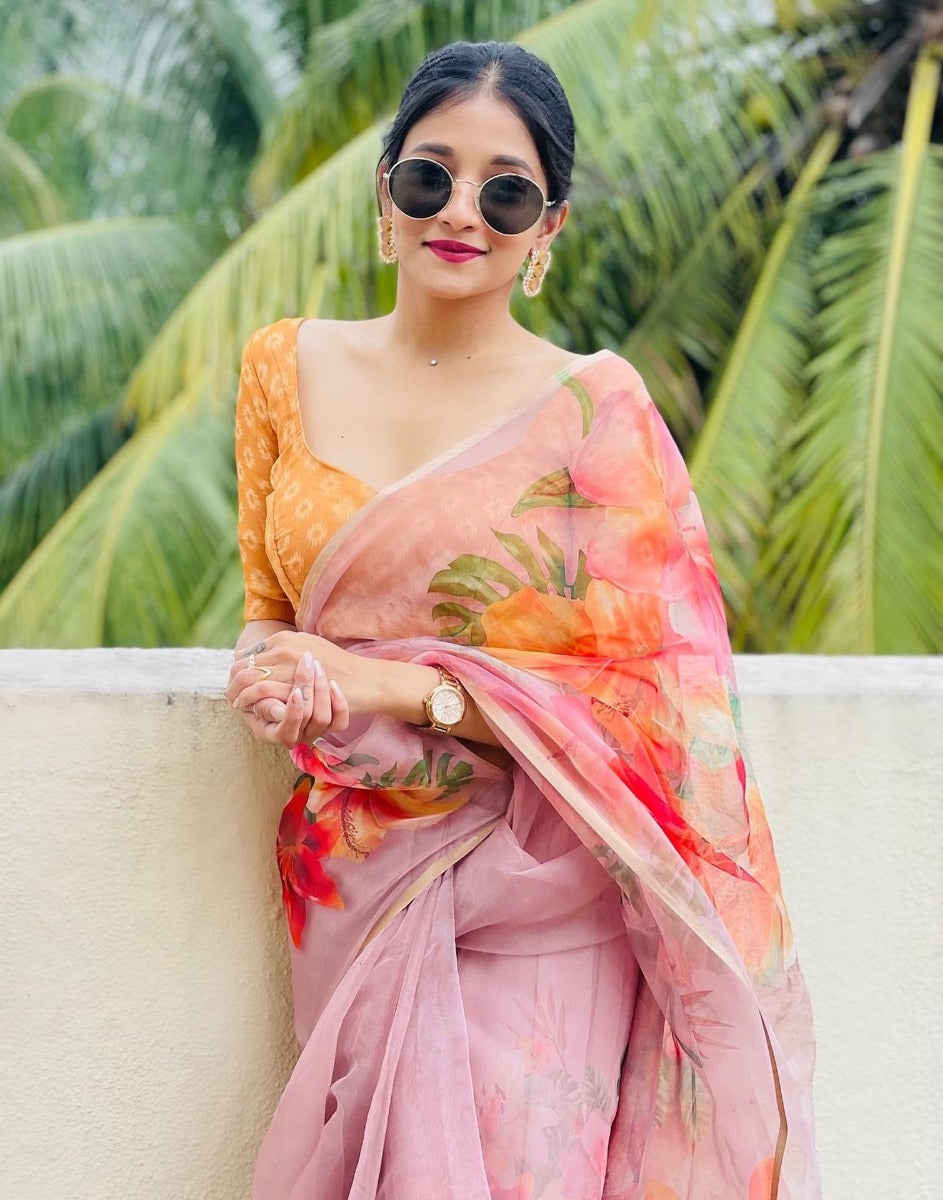 Light Peach Organza Saree | Sudathi