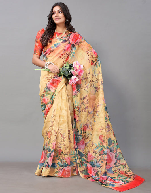 Light Yellow Organza Saree | Sudathi
