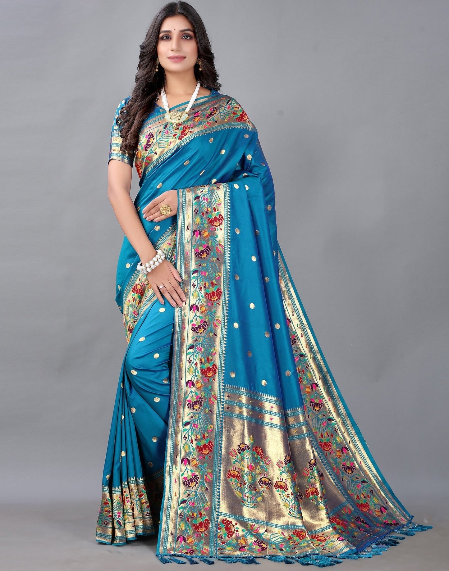 Peacock Blue And Golden Silk Saree | Sudathi