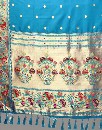 Peacock Blue And Golden Silk Saree | Sudathi