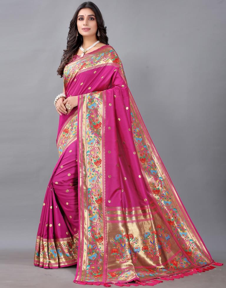 Rani Pink And Golden Silk Saree | Sudathi