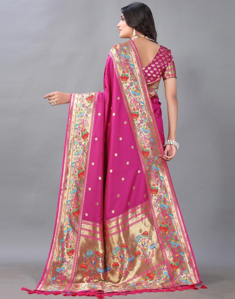 Rani Pink And Golden Silk Saree | Sudathi