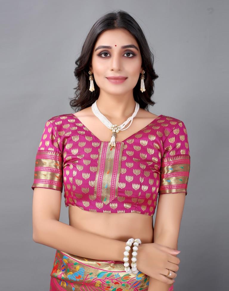 Rani Pink And Golden Silk Saree | Sudathi