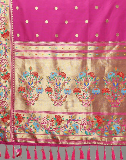 Rani Pink And Golden Silk Saree | Sudathi