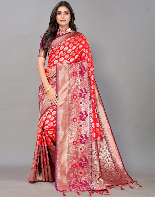 Red And Golden Silk Saree | Sudathi