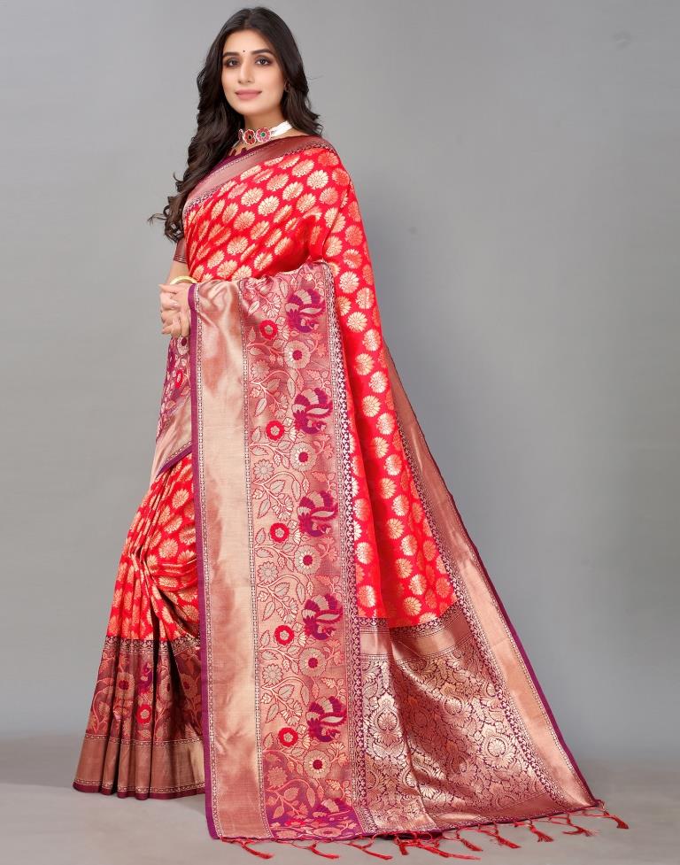 Red And Golden Silk Saree | Sudathi