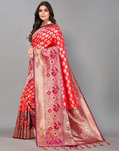 Red And Golden Silk Saree | Sudathi