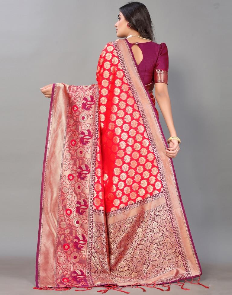 Red And Golden Silk Saree | Sudathi