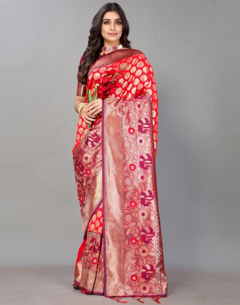 Red And Golden Silk Saree | Sudathi