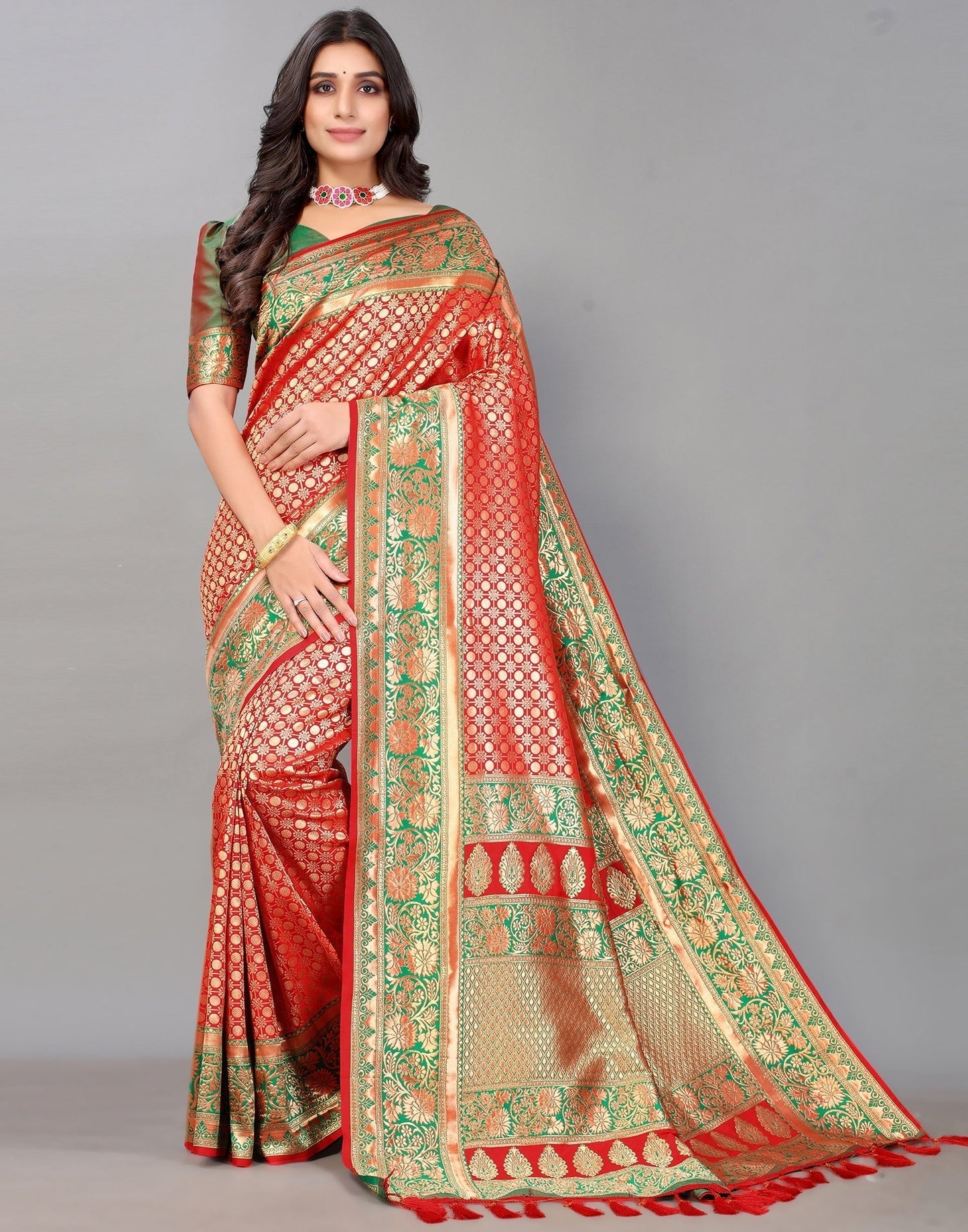 Red And Golden Silk Saree | Sudathi