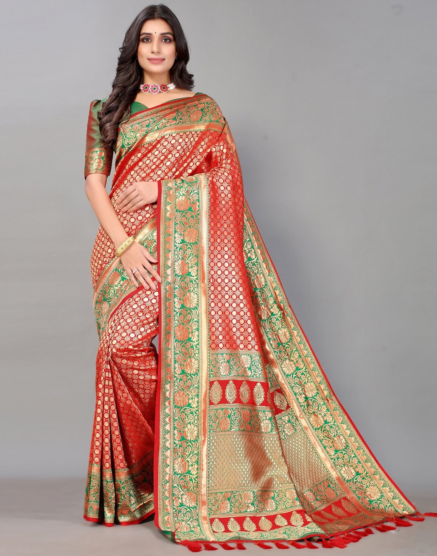 Red And Golden Silk Saree | Sudathi
