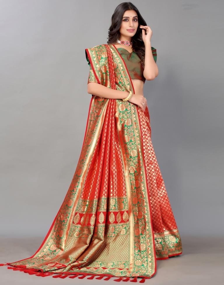 Red And Golden Silk Saree | Sudathi
