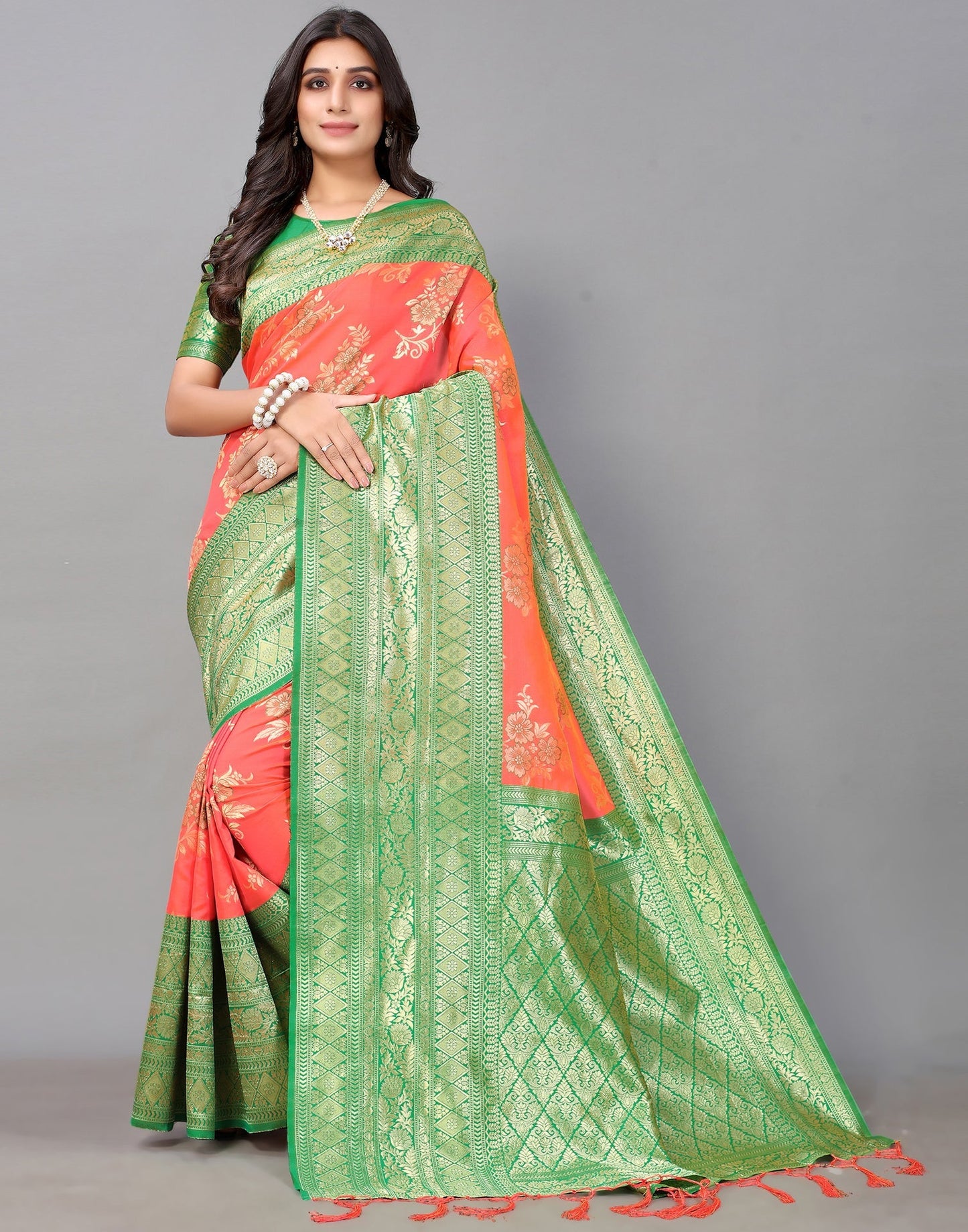 Coral Pink Silk Saree | Sudathi