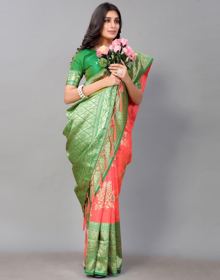 Coral Pink Silk Saree | Sudathi