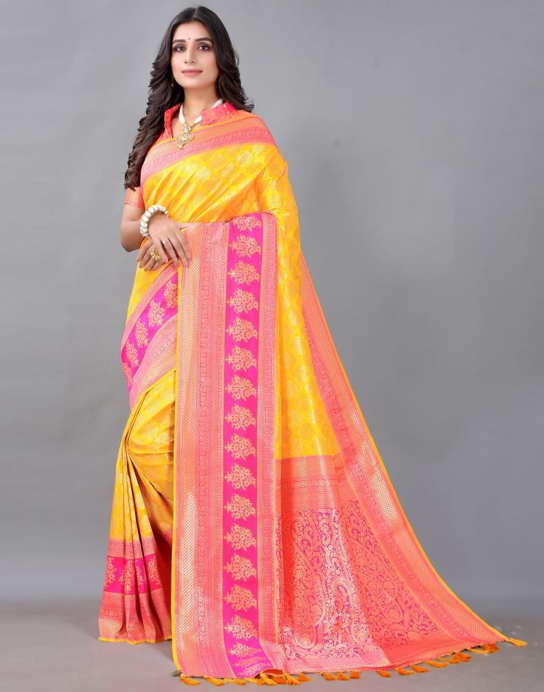 Turmeric Yellow And Golden Silk Saree | Sudathi