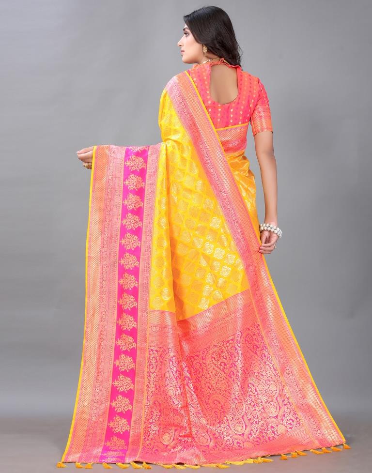 Turmeric Yellow And Golden Silk Saree | Sudathi